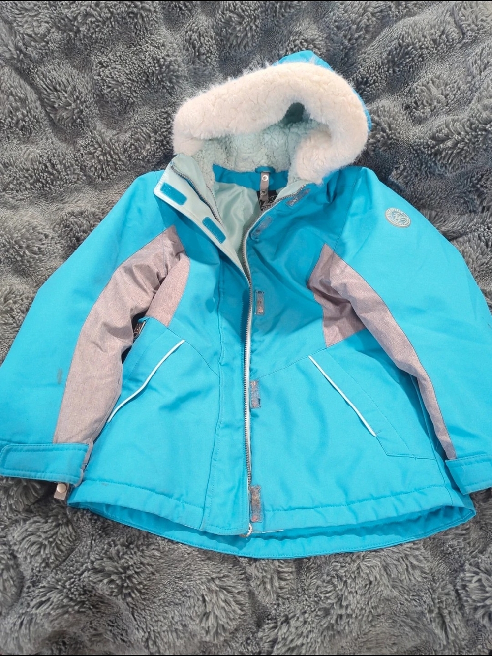 Girls' Turquoise Winter Coat with Faux Fur Hood Zero Xposur